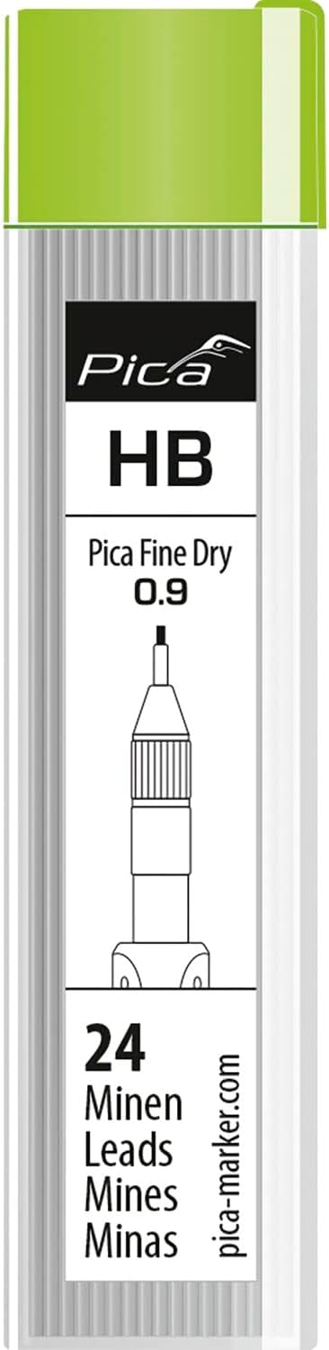 Pica Fine Dry HB 7030 Replacement Lead Set Graphite Lead 9 mm for Almost All Surfaces for Precision without Sharpening Includes Eraser 7030