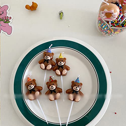 5 Pcs Cute Bear Birthday Candles, Mini Teddy Bear With Hat Cake Cupcake Topper Candle For Birthday Baby Shower Wedding Party Supplies #TOP4