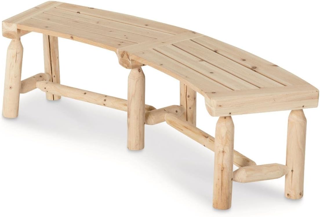 CASTLECREEK Curved Fire Pit Bench, Wood Log Bench Seat, Outdoor, Backyard, Rustic