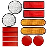 6 Stück Katzenauge Kleben Reflector, Katzenaugen Seitenstrahler Anhänger, Rückstrahler Katzenauge Reflektor, Katzenaugen Reflektoren Anhänger für Pkw LKW (Orange ElliptischWeiß Rund,Rot Rechteckig)