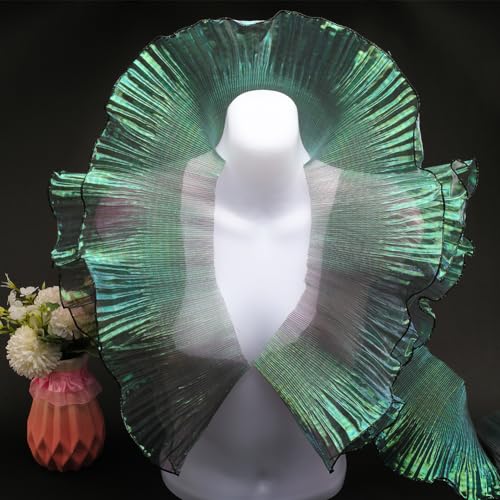 GORGECRAFT 10Yds Adornos de Organza de Tela con Volantes,Adorno de Hoja de Loto Plisado Degradado,Cinta de Tela de Encaje,Borde de Tul,Adornos de Gasa Retro,Apliques Decorativos(Verde Azulado)