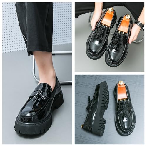 Men's Fashion Tassel Platform Loafers, Slip-On Casual Shoes Fashion Round Toe Non-Slip Lug,Business Casual Work Shoes Dress3