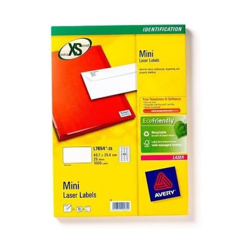 Avery Zweckform L Transparent 7654-100 Labels 45.7 x 25.4 MM 100 Sheets/4000 Labels White