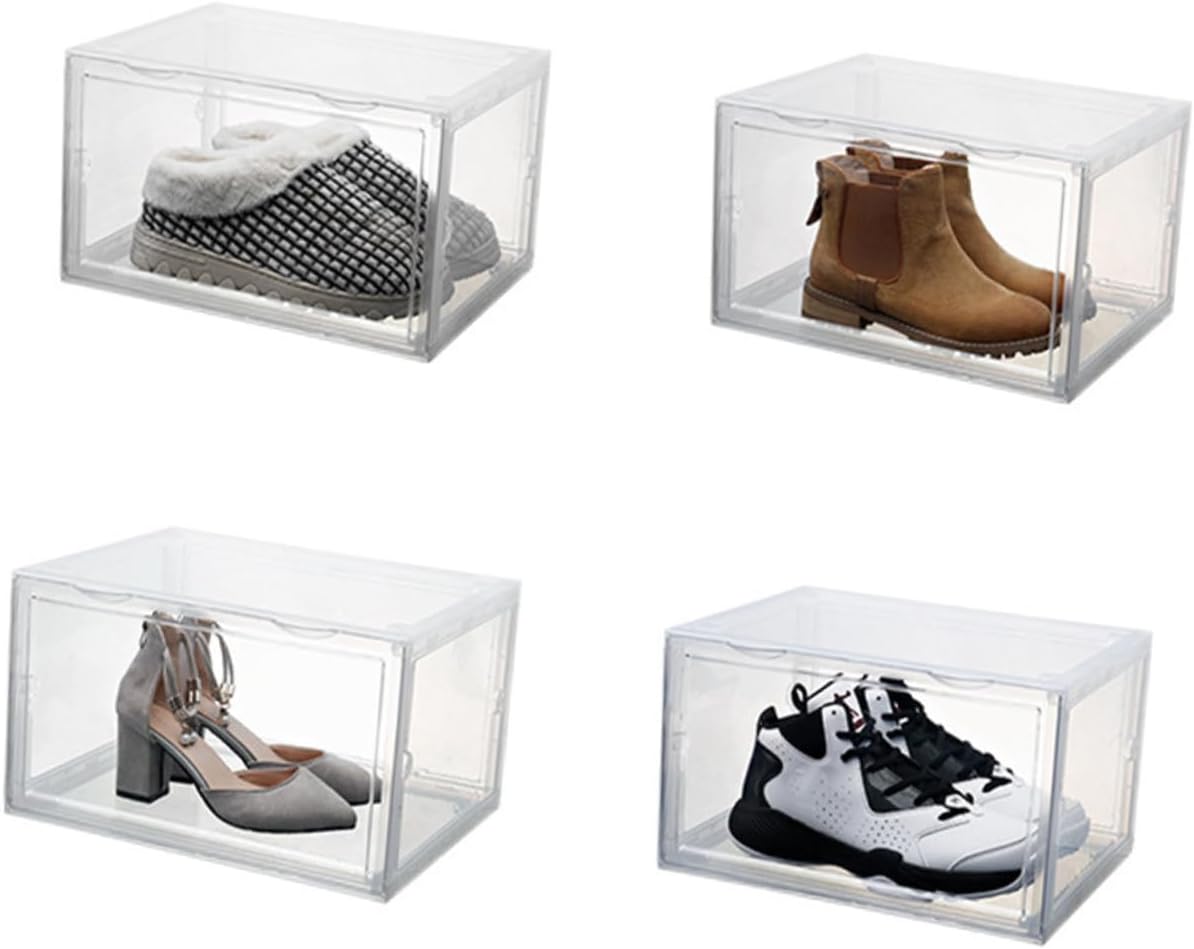 Shoe Box with Magnetic Door, Dustproof Stackable Shoe Storage Container for Home Closet Organization, Plastic Boot and Sneaker Organizer