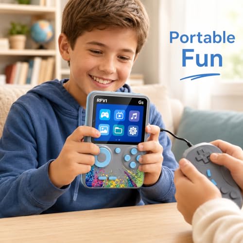 Image of Kids G5 500 in 1 Retro Game Console Handheld | Portable Classic Video Game Box with Gamepad, 2 Player Support, TV Output, Rechargeable Battery, Pocket Size Gaming Device for Travel & Home