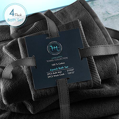 Image of Hearth & Harbor Bath Towels - 100% Ring Spun Cotton Luxury Towels - Ultra Soft & Highly Absorbent, Bathroom Towels. Floor Mat, Black