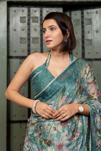 Image of MIRCHI FASHION Women Saree Chiffon Floral Printed | Breathable Festive Occasion Sari for Social Visits with Matching Blouse Piece