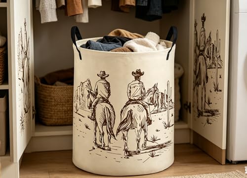 Image of ESSME Kids Laundry Basket,Cow boy Hamper Collapsible Canvas Waterproof Storage Bin for Boys, Cute Hamper,Gift Baskets(Cow boy)