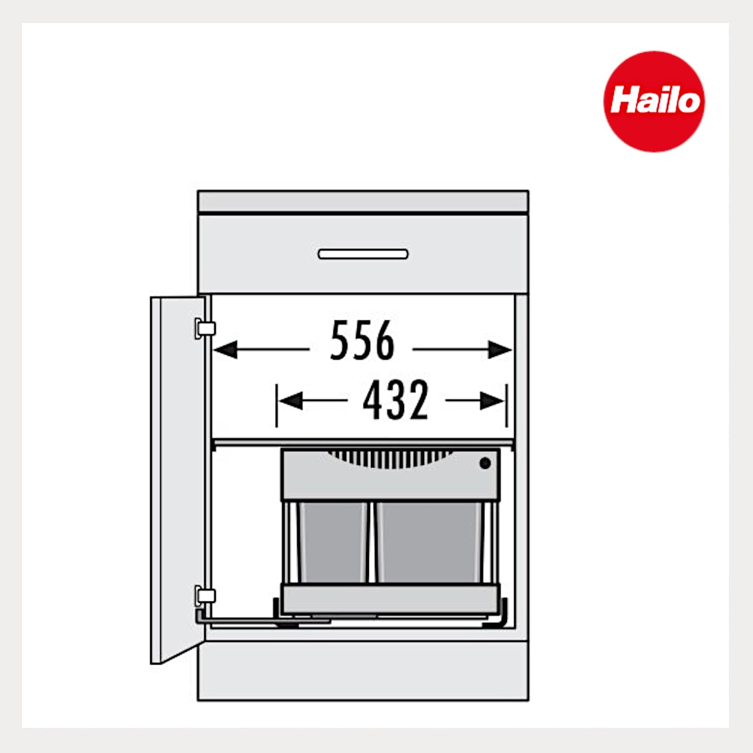 Hailo Abfallsammler 3644801 | 3-fach Raumspar Tandem Mülleimer | 2x 8.5 + 12L Abfalleimer | Ausfahrautomatik integriert | Mülltrennsystem ab 60 cm Unterschrank | Passend für Drehtür