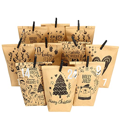 Papierdrachen Adventskalender 2026 zum Befüllen - 24 braune Geschenktüten mit Zahlenaufklebern - Kindermotiv - DIY - zum Basteln… – Ansicht 1