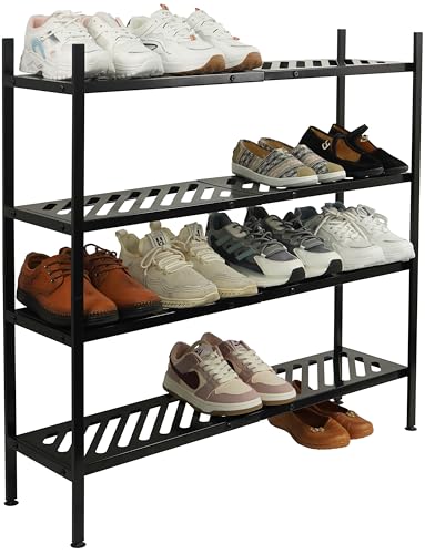 Shoe Rack, 4-Tier FreeStanding Shoe Shelf Stand, Stackable Shoe S...