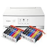 Canon Pixma TS8351 TS-8351 All-in-One Farbtintenstrahl-Multifunktionsgerät (Drucker, Scanner, Kopierer, CD-Druck, USB, WLAN, LAN, Apple AirPrint, SD-Karte) weiß + 12er Set IC-Office 580XXL 581XXL