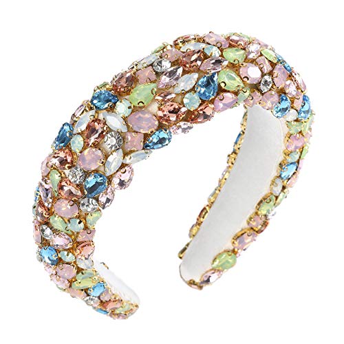 AWAYTR Velvet Padded Pearl Embellished Headband Large Padded Velvet Races Goth Wedding Headpiece for Women (Blue + water drop diamond)