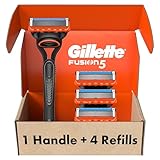 Gillette Fusion5 Razors for Men, 1 Razor, 4 Blade Refills, Lubrastrip for a More Comfortable Shave