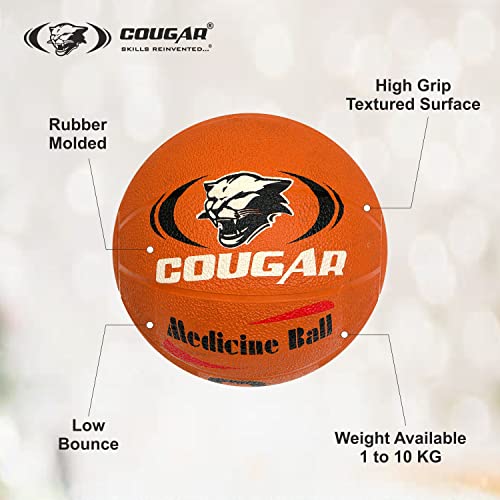 Image of COUGAR High Grip Rubber Moulded Medicine Ball Without Handle for Crossfit, Exercise & Fitness, Strength & Conditioning Exercises (10 KG, Black)