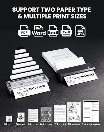 vretti P83 Mobiler Drucker A4, Tragbarer Thermodrucker A4 für Unterwegs, Bluetooth-Verbindung für Smartphones, Kompatibel mit Android/iOS, Reisedrucker für Hause, Lernen
