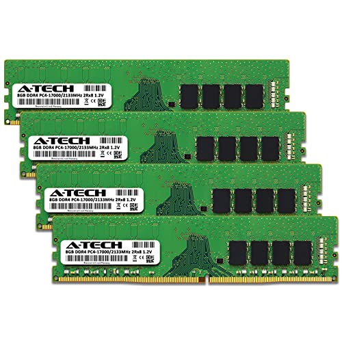 Image of A-Tech 32GB (4x8GB) DDR4 2133MHz DIMM PC4-17000 UDIMM Non-ECC 2Rx8 1.2V CL15 288-Pin Desktop Computer RAM Memory Upgrade Kit