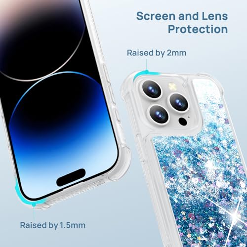 Coque paillettes iPhone 13 Pro Max avec coussins d'air antichoc bleu