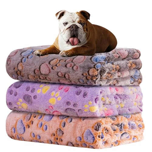 Image of Dog Blankets for Dogs, 3 Pack Large Blanket Medium Blanket Dog Cat Soft Fuzzy Blankets Washable,Comfort Flannel,Fuzzy Soft Blankets for Dogs,Pet Blanket,Reversible Cow Print,41 x 31 inch,Black