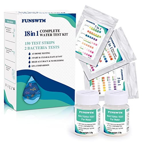 Complete Water Test Kit, 18 In 1 Water Test Kits For Drinking Water- 150 Pcs Water Test Strips +2 Bacteria Tests For Well Tap Home Water Quality Tester Monitor Lead, Chlorine, Ph, Bacteria And More #TOP5