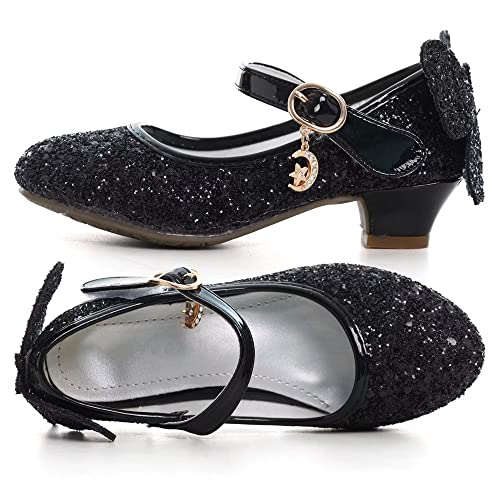 Stunner Girls Wedding Party Heels Dress Shoes Sparkly Mary Jane Princess Shoes(Toddler/Little Kid/Big Kid) Black 3.5 #TOP4