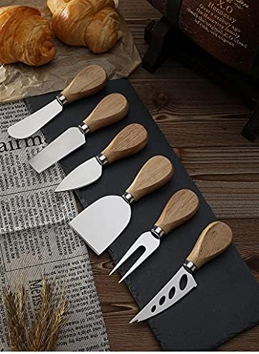 Cheese Knife Gift Set 6 Pcs Stainless Steel Pizza Cutter Cheese Slicer with Wooden Handle Perfect for Christmas Halloween Party. (Wood Color)