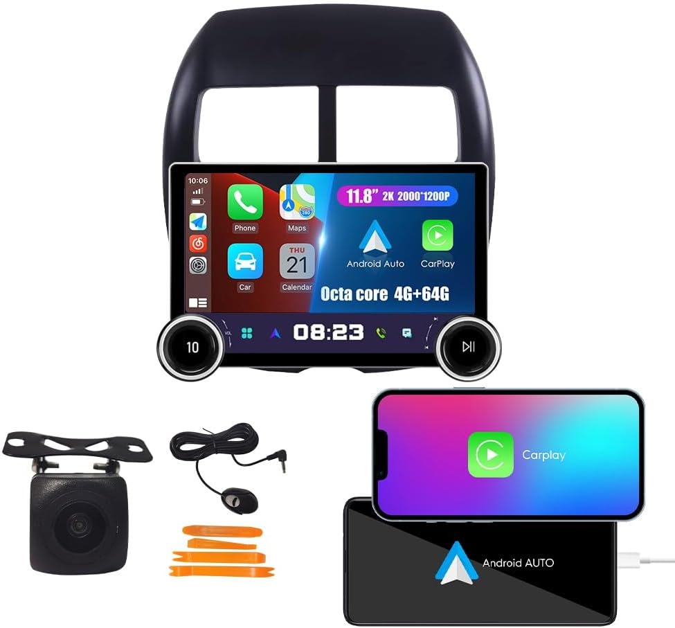 Display Knobs CarPlay/Android Auto Autoradio Android FM Radio Car Navigation Stereo Pad Player GPS 11.8" QLED Touch Screen BT WiFi 2 Din Headunit Tablet for Mitsubishi ASX 2010-2015 Octa Core 4G+64G