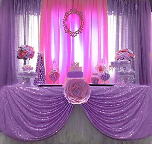 Image of B-COOL Sequin Tablecloth 90x90inch Lilac Square Lavender Sequined Fabric Drapes Shiny Party Tablecloth Glitter Table Cloth Wedding Table Decorations