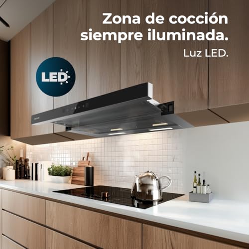 Cecotec Teleskop-Dunstabzugshaube 60cm Bolero Flux, 431,2 m³/h, Energieklasse A+++, DC-Motor mit hoher Effizienz und innovativer Technologie für moderne Küchen mit langlebigen Komponenten