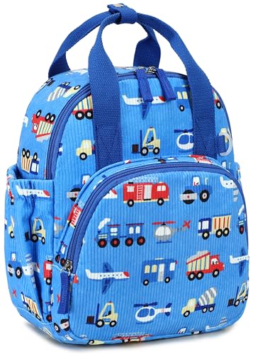 Image of Bluboon Toddler Backpack for Girls Boys 2-4 Cute 12 inch Preschool Kindergarten Backpacks Kids Daycare Bags School Travel (Engineering vehicle - sky blue, Age 2-4 (12 inch H not Fit A4 Folder))
