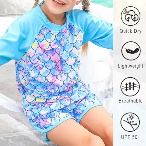 Image of Vogseek Girls Rash Guard Two Pieces Swimsuit Long Sleeve Bathing Suit for 3-10 Years