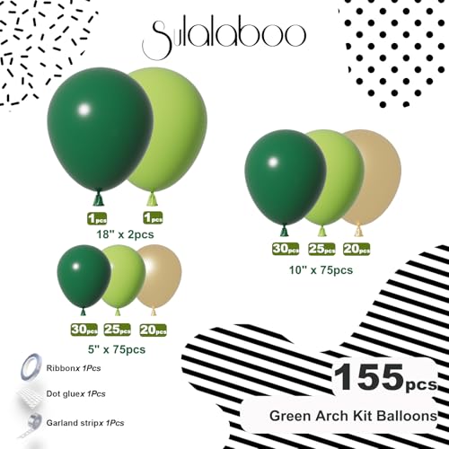 Image of Green Balloons Arch Kit 155Pcs Metallic Gold 18 10 5 Inch | Dark Light Green Balloon Different Sizes Latex Garland for Birthday Anniversary Graduation Jungle Party Decorations
