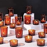 36pcs Assorted Amber Votive Candle Holders for Fall Decor, Amber Glass Candle Holder for Wedding Table Centerpiece, Tealight Candle Holder for Party, Thankgiving and Christmas Decorations