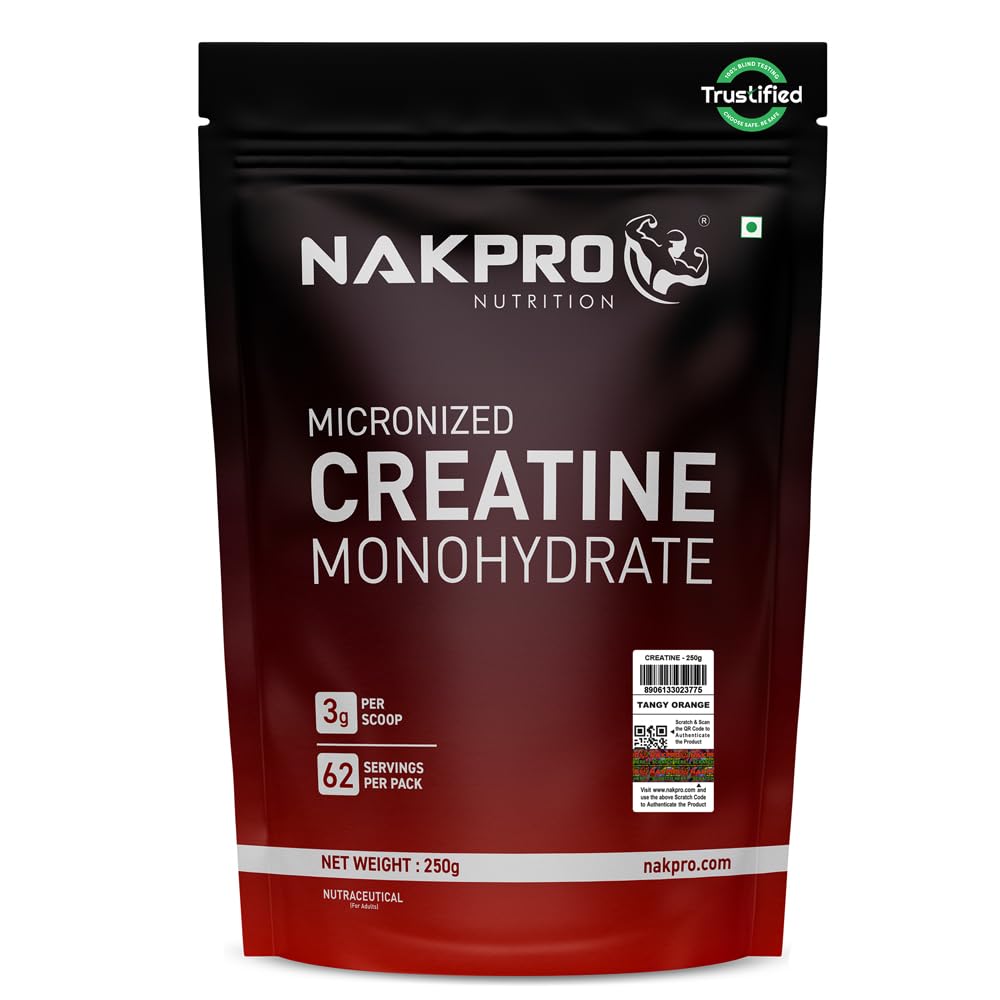 NAKPRO NUTRITION Micronised Creatine Monohydrate | 250g (62 Servings) | Tangy Orange | Trustified Certified | Rapid Absorption Pre/Post Workout-picture-23