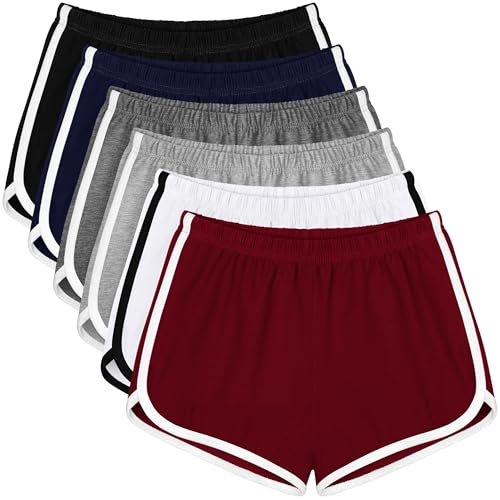 Apoway 6 Packs Dance Shorts Women Cotton Waistband Summer Sports Yoga Shorts for Women