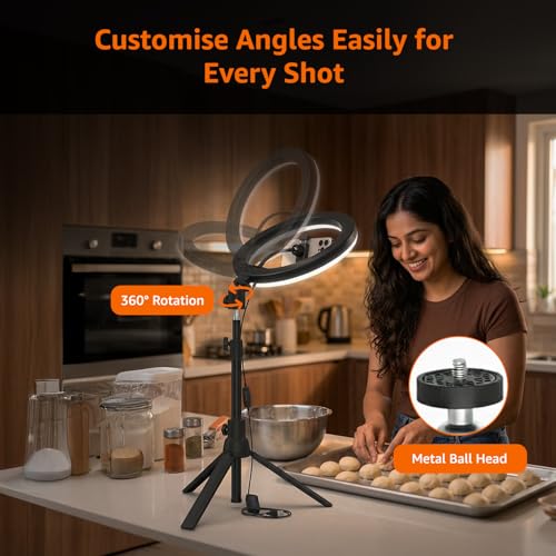 Image of Amazon Basics 10-inch Ring Light with Tripod Stand | 3 Color Modes | 10 Brightness Settings | 360 Rotation | Suitable for Mobile Phones & Camera, YouTube, Photoshoot, Videography and More