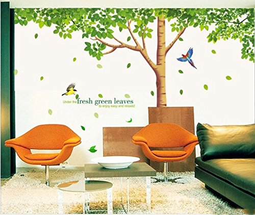 Sworna Nature Series Large Tree With Birds Kids Nursery Removable Vinyl Diy Wall Mural Decal Children's/Baby's Bedroom/Kindergarten/Classroom/Livingroom/School/Home Office 79" H X 130" W, Multicolore #TOP3