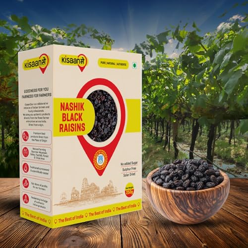 Image of KisaanSay Premium Nashik Seedless Black Raisins 500gm (250gmX2)| No Sulphur & Preservatives Dryfruits | Kali Kishmish /Kismis /Raisins /Berries | Rich in vitamins K, iron| Versatile Snacking (Pack of 2)