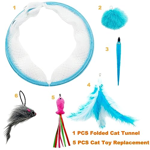 Self Play Cat Hunting Spiral Tunnel Toy, Folded Cat Spring Tunnel Toys for Indoor Cats (Blue) - Image 5