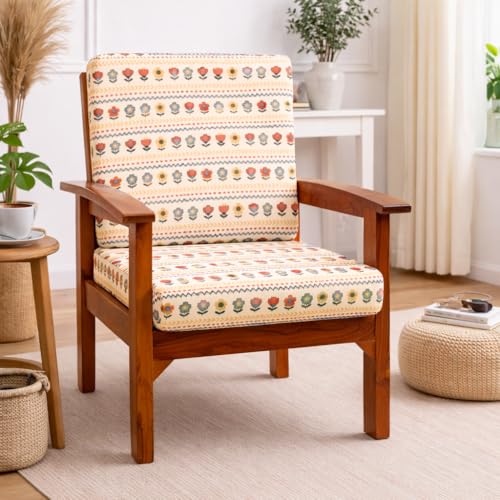 Image of STITCHNEST 'Contour Fit Series' Stretchable Printed Wooden Sofa Cover (Pack of 6) - Elastic Wooden Chair Cover | Wooden Sofa Seat Cover | Size - 20-21 x 20-21 x 3-5 in
