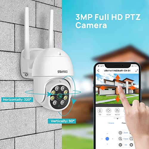 Sovmiku Wireless Security Camera System【2K Human Detection】Ptz Pan/Tilt 3Mp Outdoor Camera,360° View,Auto Tracking,2 Way Audio,Color Night Vision,Siren Alarm 8Ch Expandable,Alexa,24/7 Record,2.4G Wifi #TOP4