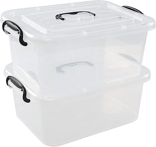 Paquete de 2 cajas de almacenamiento de plástico con tapa, contenedor de almacenamiento transparente de 8 cuartos de galón, T