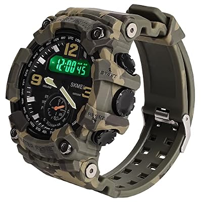 Rozhuhro Orologi da Uomo Sport Outdoor Impermeabile Militare Watch Date Multi Function Tactics LED Allarme cronometro,Green Camouflage