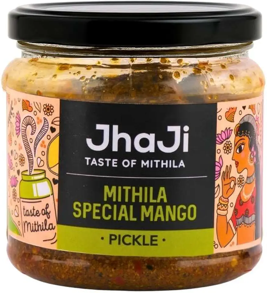 Jhaji Store's Mithila Special Mango Pickle | Bihari Style Aam Ka Achaar | Tangy and Spicy | Masaledaar & Khatta | 1-Inch Mango Pieces | Sun-Dried. No Artificial Preservatives & Colors | Bihari-Style