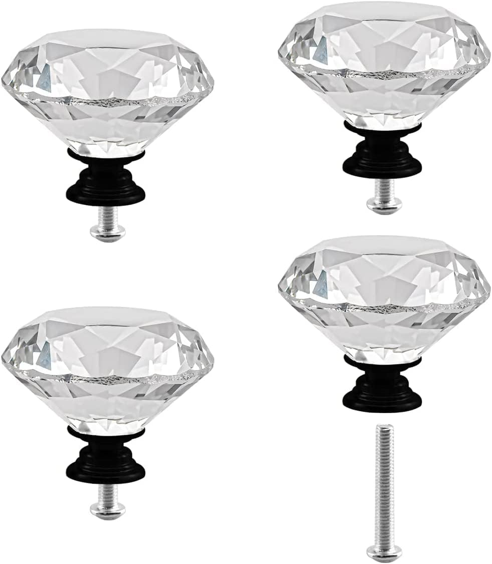 キャビネットノブ クリスタル 4個 50mm クリアガラス ダイヤモンド型 引き出しノブ ダイヤモンドキャビネット ドレッサー プル