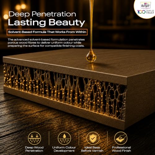 Image of Berger Wood Keeper Walnut Wood Stain with Leakproof Bottle & Easy Cloth Application Transparent Solvent-Based Stainer for Home Office Furniture Surfaces Shine and Finish (Pack of 1, 1L)