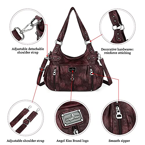 Image of Angel Kiss Large Purses and Handbags for Women Washed Faux Leather Crossbody Hobo Satchel Shoulder Handbag Tote Purse