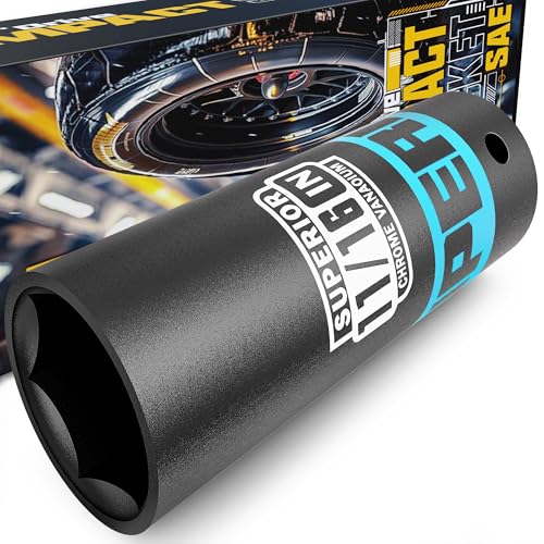 Image of 1 /2 inch Drive Impact Socket, 11 /16 inch Deep Socket, SAE, 6 Point, CR-V, for Car Repair, Loosen the Fastening Nut