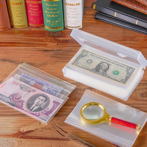 200 Stück klare Währungs-Schutzhüllen mit Aufbewahrungskasten – säurefreie OPP-Banknote-Schutzhüllen, universell für Sammler PN02S1