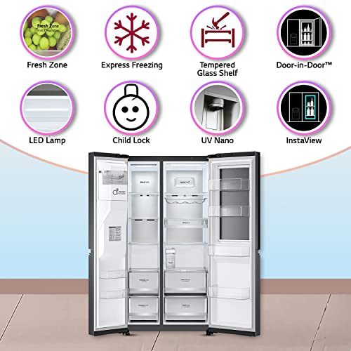 Image of LG 674 L Frost-Free Inverter Linear Compressor Wi-Fi Side-By-Side Refrigerator (GC-X257CQES, Matt Black, Door Cooling+, Hygiene Fresh+, Water and Ice Dispenser with UV)